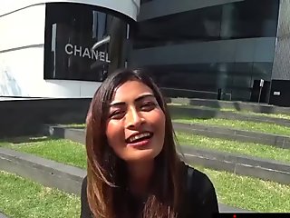 The fake tits on this Asian teen looks so good bouncing up and down as she rides his long hard shaft